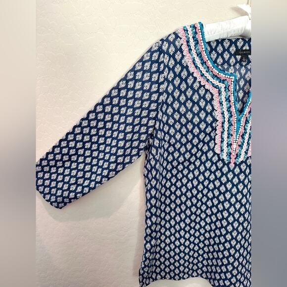 TALBOTS | Blue Boho Embroidered Tunic Top 100% Cotton | Size Medium - Picture 4 of 7